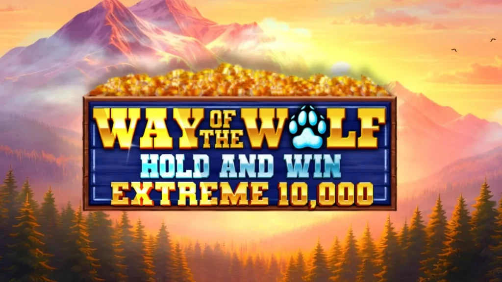 Visual atmosferik slot Way of the Wolf dengan latar hutan malam dan simbol serigala yang tajam.